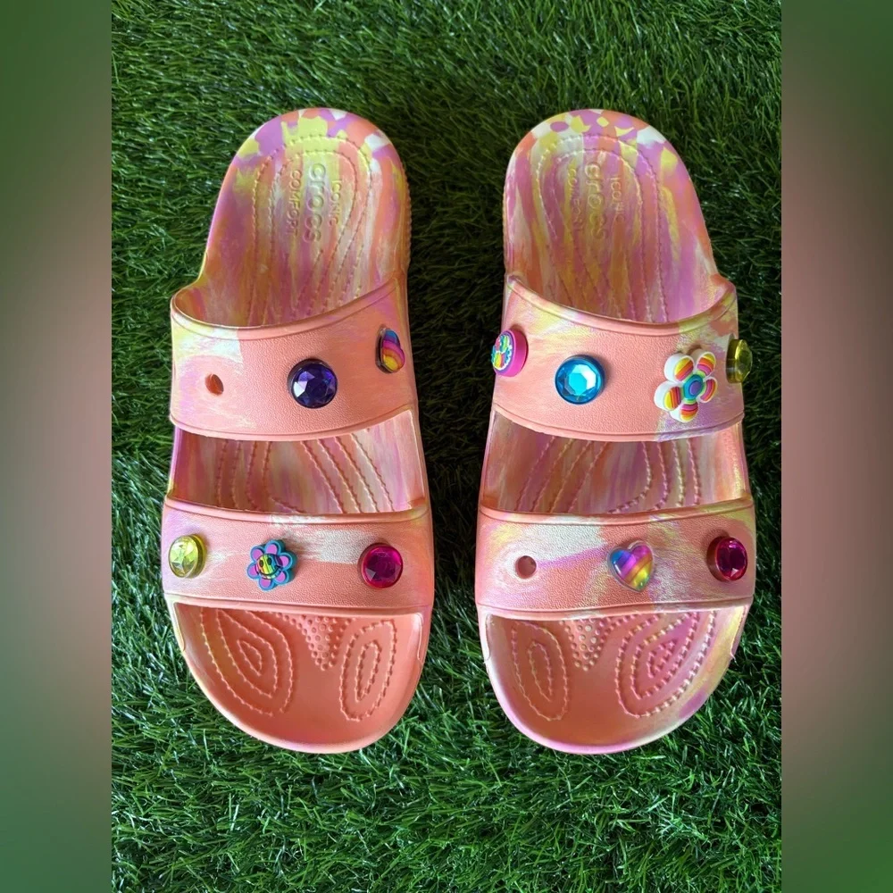 CROCS Unisex Tie Dye 2 Strap Slide Sandals